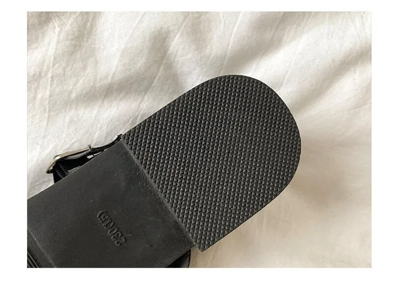 xiangtuibao Vintage Buckle Strap Square Toe Mules Brown Shoes Women Fashion Designer Elegant Black Loafers Casual Wild Spring Platform Flats