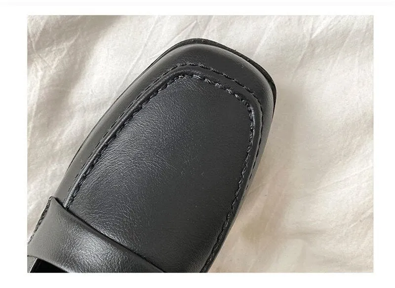 xiangtuibao Vintage Buckle Strap Square Toe Mules Brown Shoes Women Fashion Designer Elegant Black Loafers Casual Wild Spring Platform Flats