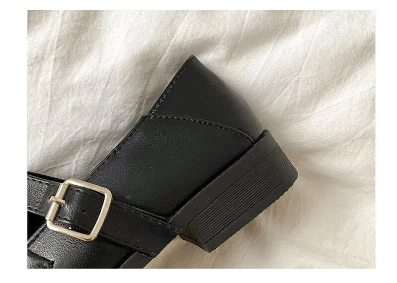 xiangtuibao Vintage Buckle Strap Square Toe Mules Brown Shoes Women Fashion Designer Elegant Black Loafers Casual Wild Spring Platform Flats
